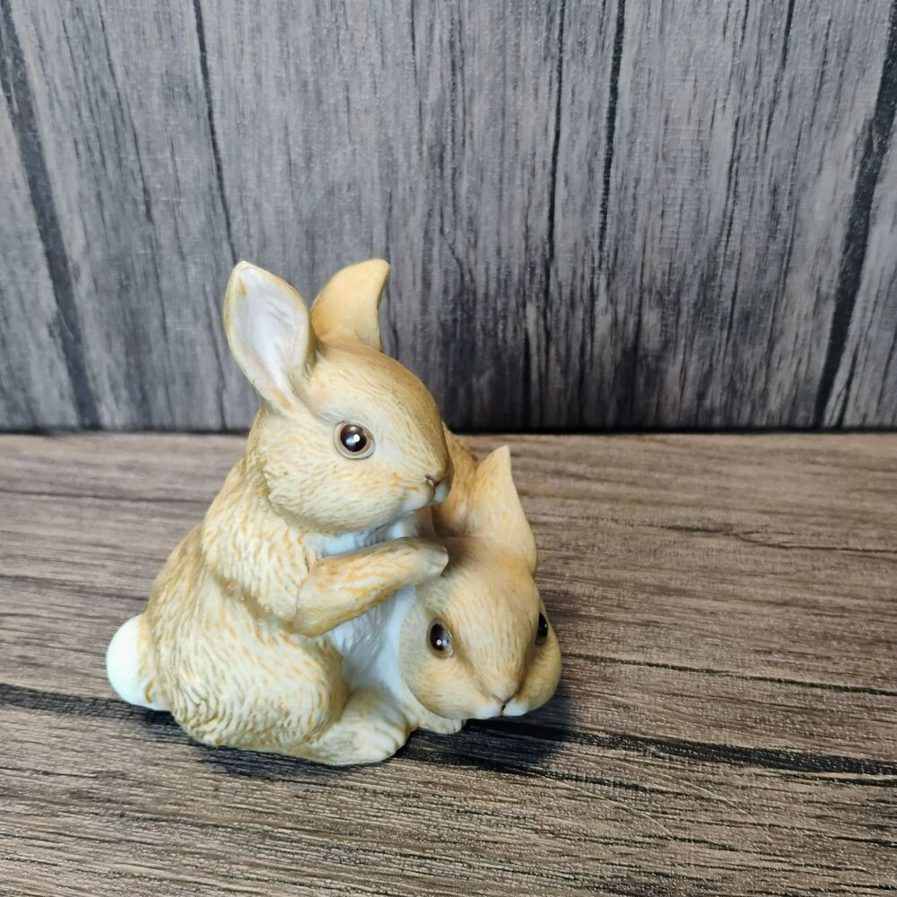 Vintage Homco Bunnies Rabbits Figurine, Brown Porcelain 1455 Easter Decor Gift - Picture 2 of 7